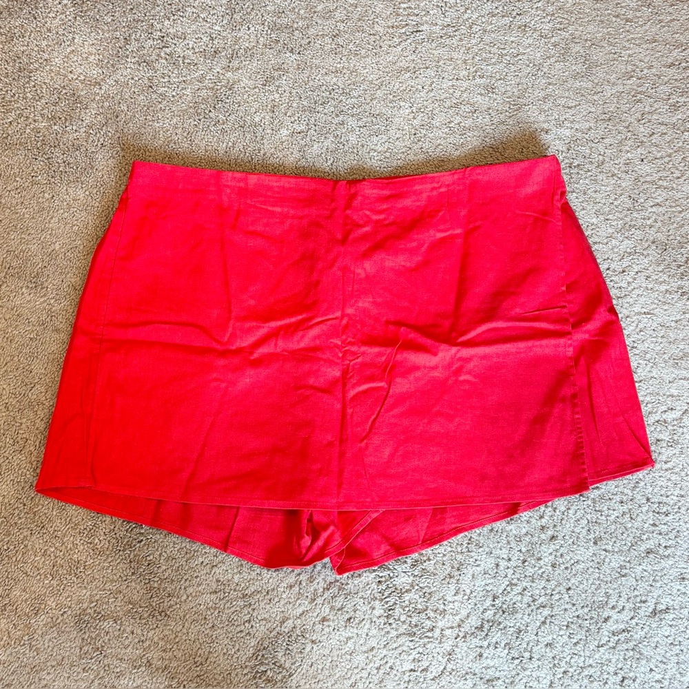 High Waisted Linen-Blend Wrap Front Skort